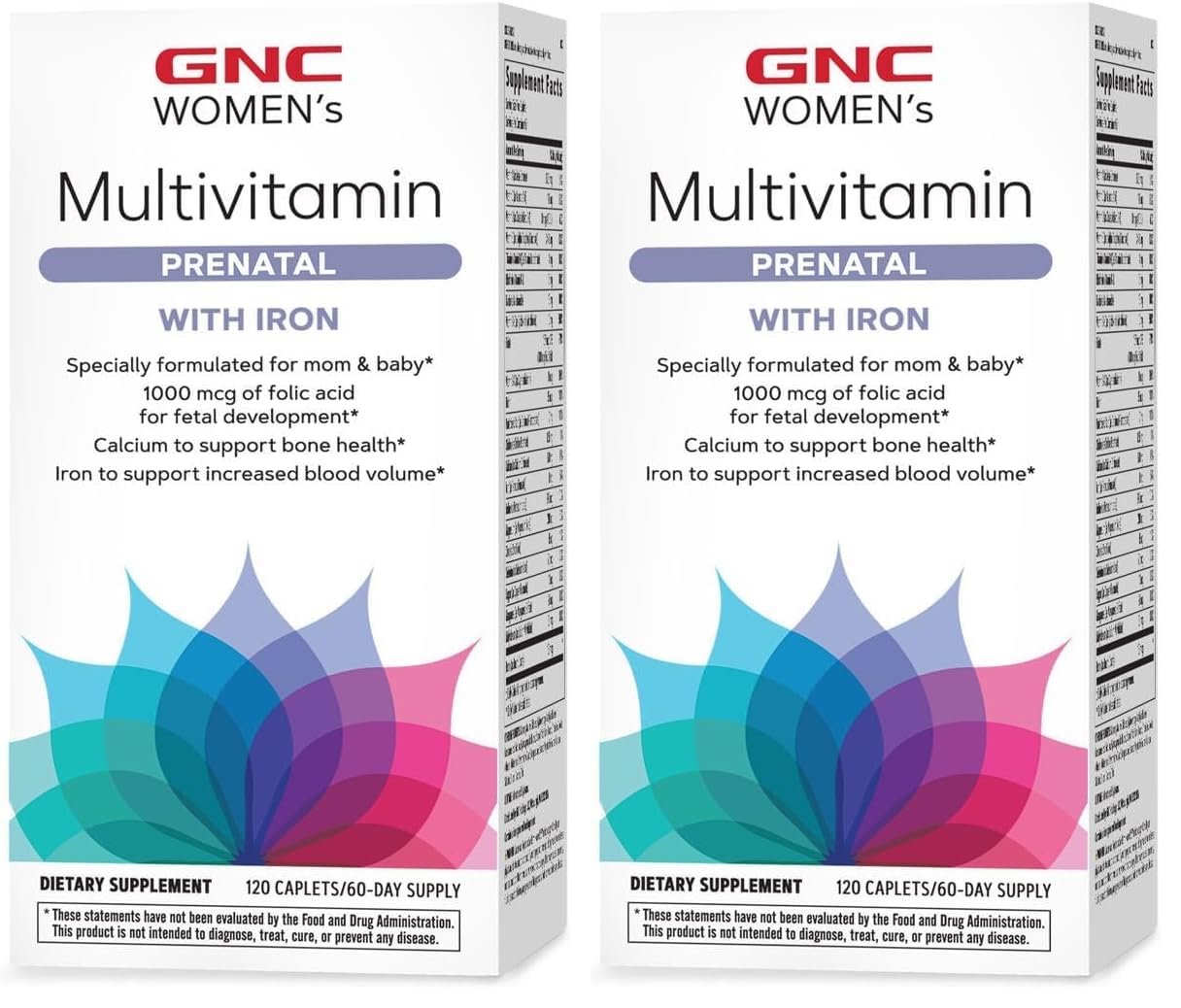 GNC Women's Prenatal Multivitamin with Iron | Supports Pregnancy & Baby Development | 120 Caplets (Pack of 2)