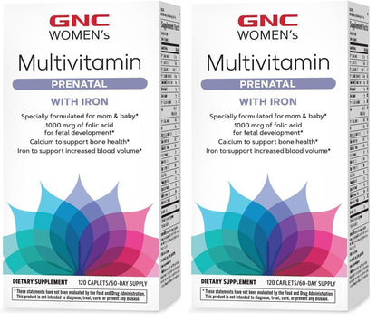 GNC Women's Prenatal Multivitamin with Iron | Supports Pregnancy & Baby Development | 120 Caplets (Pack of 2)
