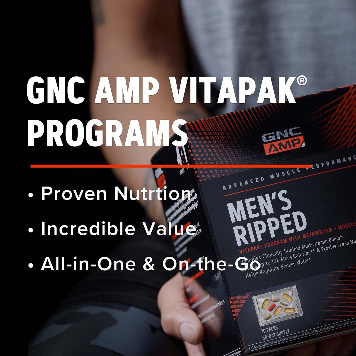 GNC AMP Men’s Ripped Vitapak Program — 4-in-1 Metabolism & Lean Muscle Support | 30-Day Supply