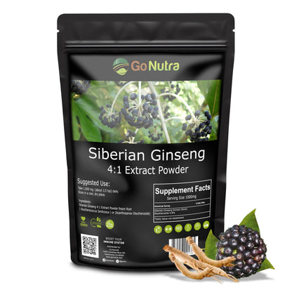 Go Nutra Siberian Ginseng - Eleuthero Root Powder 4:1 Extract | Energy & Stamina | Non-GMO | 4 oz