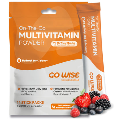 Go Wise On The Go Multivitamin Powder – 14 Vegan Daily Packets, Berry Flavor, Gluten-Free