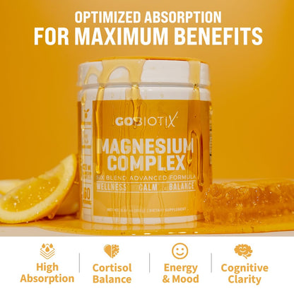 GoBiotix Magnesium Glycinate Powder – 420 mg per Serving, 60 Servings, Honey Citrus | High Absorption, Sugar-Free
