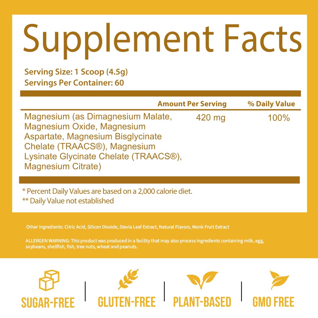 GoBiotix Magnesium Glycinate Powder – 420 mg per Serving, 60 Servings, Honey Citrus | High Absorption, Sugar-Free