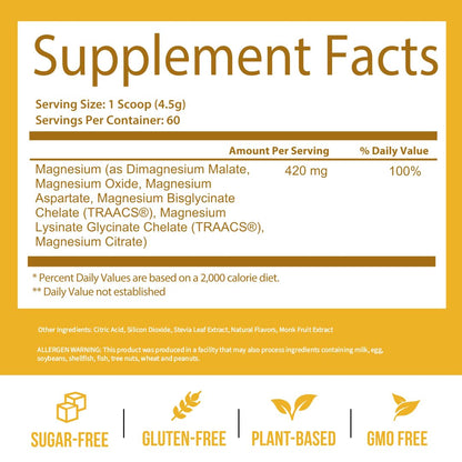 GoBiotix Magnesium Glycinate Powder – 420 mg per Serving, 60 Servings, Honey Citrus | High Absorption, Sugar-Free