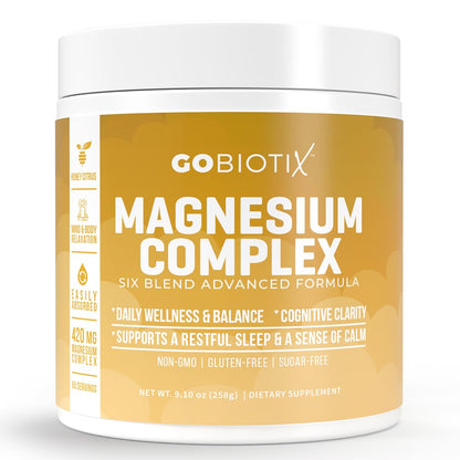 GoBiotix Magnesium Glycinate Powder – 420 mg per Serving, 60 Servings, Honey Citrus | High Absorption, Sugar-Free