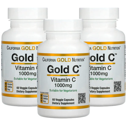 Gold C by California Gold Nutrition - USP Grade Vitamin C 1000 mg | 60 Veggie Capsules (3 Pack) - Immune Support, Vegetarian, Gluten Free