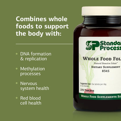 Standard Process Whole Food Folate – Natural Bioactive Folate (B9) & B12, 270 Tablets