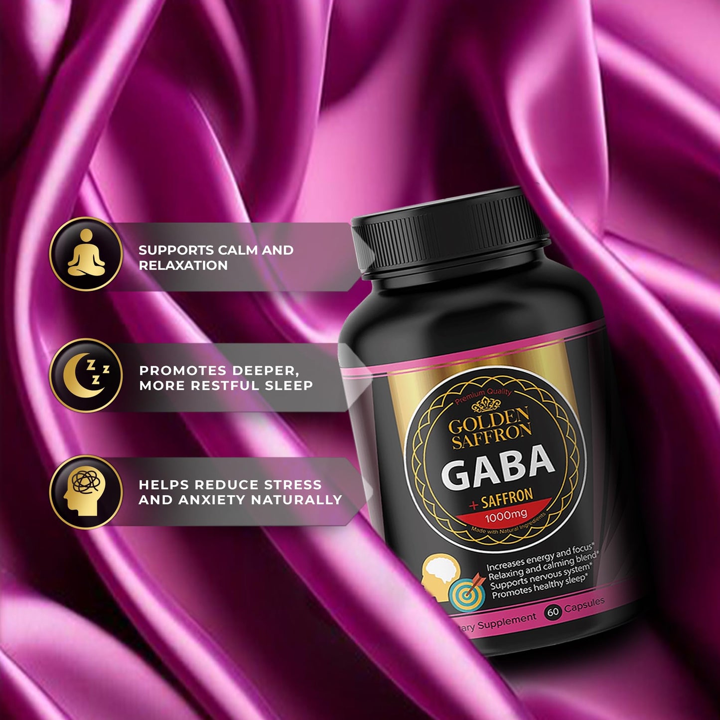 GOLDEN SAFFRON GABA + Saffron Extract Supplement – Relaxation, Sleep & Mood Support – Non-GMO, Made in USA