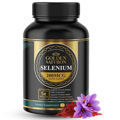 Golden Saffron Selenium - 200 mcg Selenium & 88.5 mg Saffron Extract | Made in USA