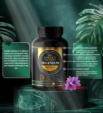 Golden Saffron Selenium - 200 mcg Selenium & 88.5 mg Saffron Extract | Made in USA