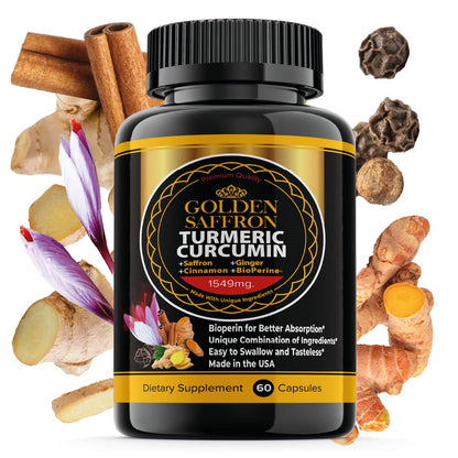 Golden Saffron Turmeric Curcumin with BioPerine – Made in USA