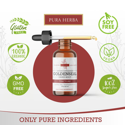 Pura Herba Goldenseal Tincture – Alcohol-Free Herbal Extract | USA-Made 2 oz (60 ml)
