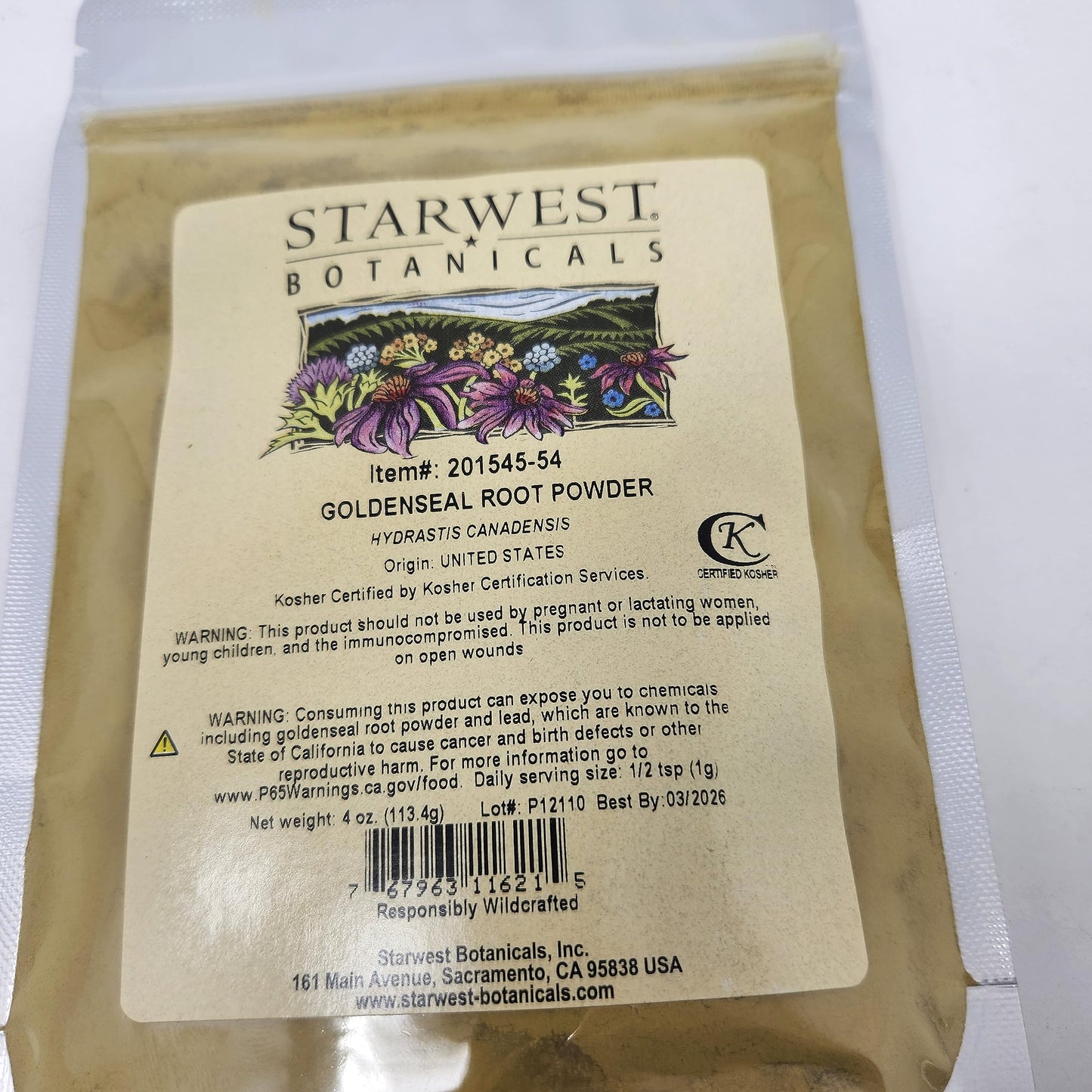 Goldenseal Root Powder Wildcrafted - 4 Oz (113 g) | Starwest Botanicals