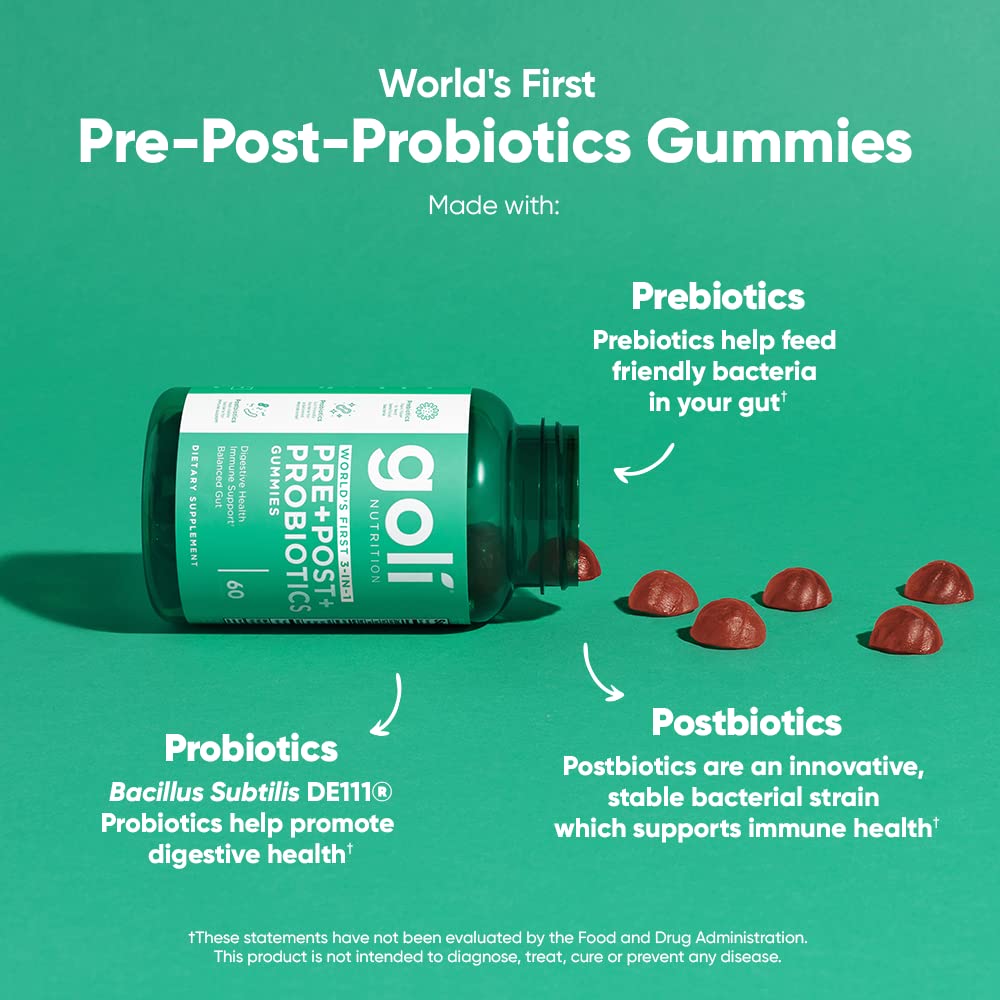 Goli Pre+Post+Probiotics Gummies – 180 Count | 3-in-1 Gluten-Free, Vegan, Non-GMO, Gelatin-Free