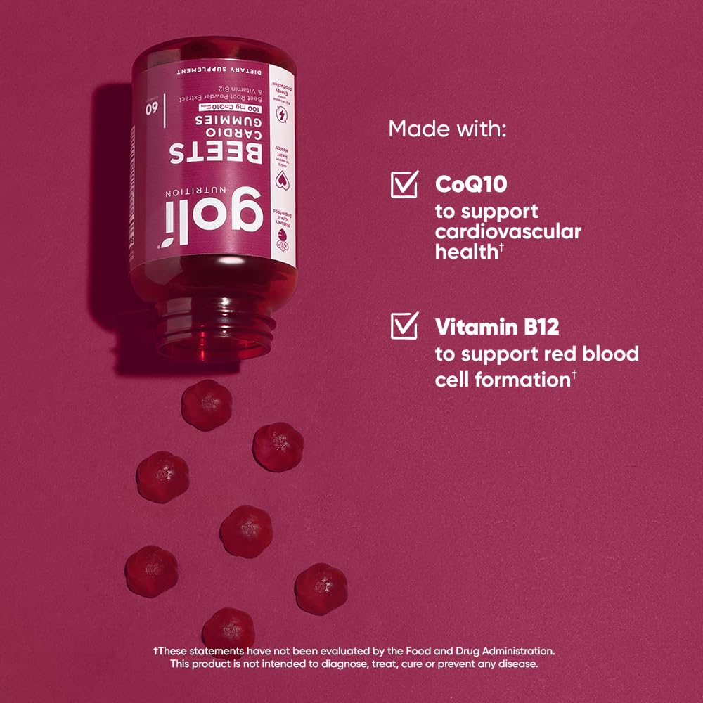 Goli Beets Cardio Gummies with CoQ10 & Vitamin B12 – Beetroot Extract | Vegan, Non-GMO, Gluten-Free (300 Count, 5 Pack)
