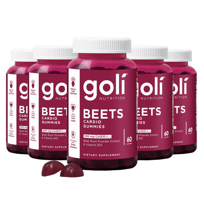 Goli Beets Cardio Gummies with CoQ10 & Vitamin B12 – Beetroot Extract | Vegan, Non-GMO, Gluten-Free (300 Count, 5 Pack)