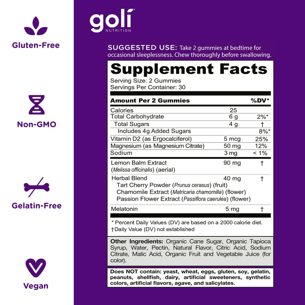 Goli Dreamy Sleep Gummy - 180 Count | Melatonin, Magnesium, Vitamin D, Lemon Balm | Vegan, Gelatin-Free, Gluten-Free, Non-GMO