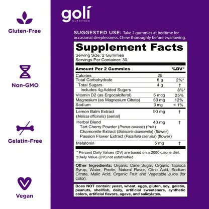 Goli Dreamy Sleep Gummy - 180 Count | Melatonin, Magnesium, Vitamin D, Lemon Balm | Vegan, Gelatin-Free, Gluten-Free, Non-GMO