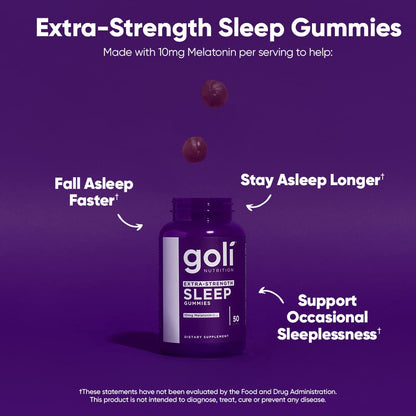 Goli Extra-Strength Sleep Gummies with Melatonin 10 mg - 250 Count | Vegan, Gluten-Free