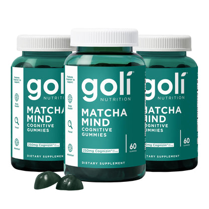 Goli Matcha Mind Gummies – 180 Count | Cognizin for Focus & Brain Health | Vegan, Non-GMO, Gluten-Free