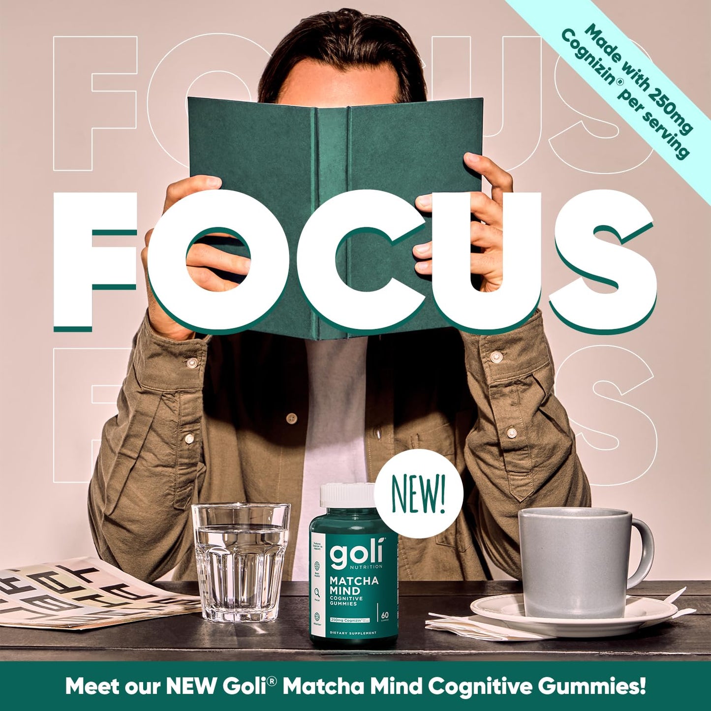 Goli Matcha Mind Gummies – 180 Count | Cognizin for Focus & Brain Health | Vegan, Non-GMO, Gluten-Free