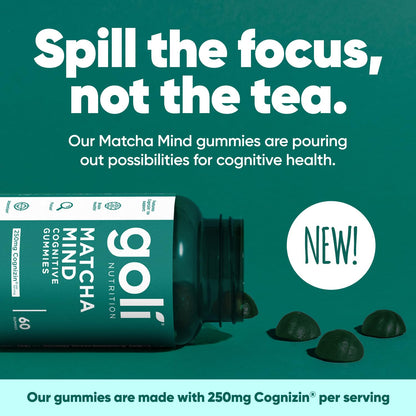 Goli Matcha Mind Gummies – 180 Count | Cognizin for Focus & Brain Health | Vegan, Non-GMO, Gluten-Free