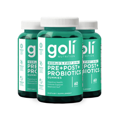 Goli Pre+Post+Probiotics Gummies – 180 Count | 3-in-1 Gluten-Free, Vegan, Non-GMO, Gelatin-Free