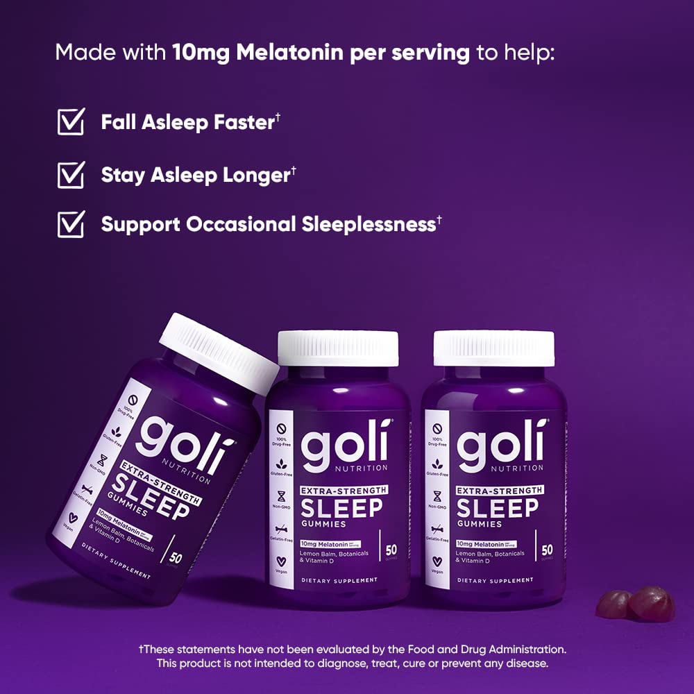 Goli Extra-Strength Sleep Gummies with Melatonin 10 mg - 250 Count | Vegan, Gluten-Free