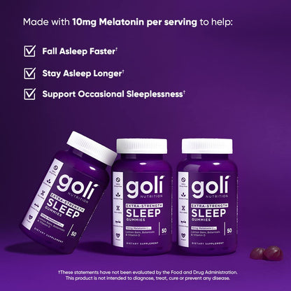 Goli Extra-Strength Sleep Gummies with Melatonin 10 mg - 250 Count | Vegan, Gluten-Free