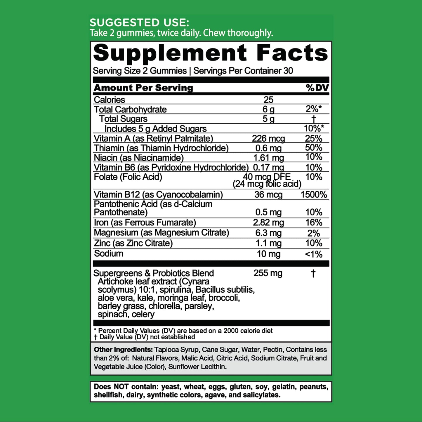Goli Supergreens Gummies with Probiotics – Artichoke Leaf, Spirulina & Kale | Vegan, Gluten-Free, Non-GMO – 60 Count (5 Pack)