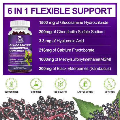 GONGOTA Glucosamine Chondroitin Gummies – 2-Pack, Extra Strength 1500mg