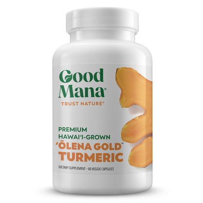 Good Mana Olena Gold Hawaii-Grown Turmeric Supplement - Organic Turmeric Curcumin with Black Pepper - Joint Support & Inflammation Relief - 60 Vegan Capsule