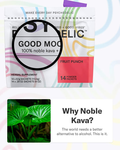 Good Mood Mix Fruit Punch Kava Drink Mix — 14-Stick, Mucuna Pruriens, Stevia
