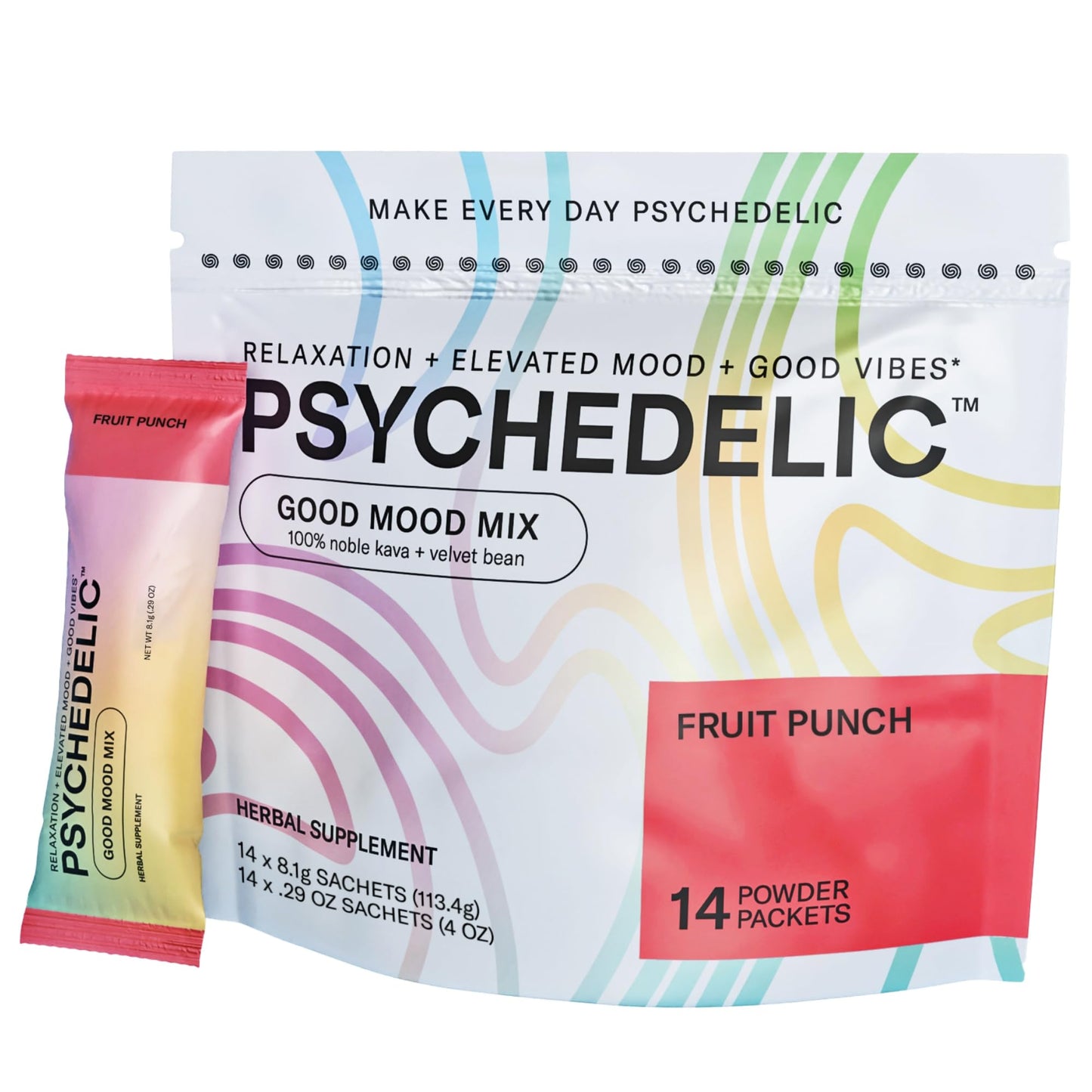 Good Mood Mix Fruit Punch Kava Drink Mix — 14-Stick, Mucuna Pruriens, Stevia