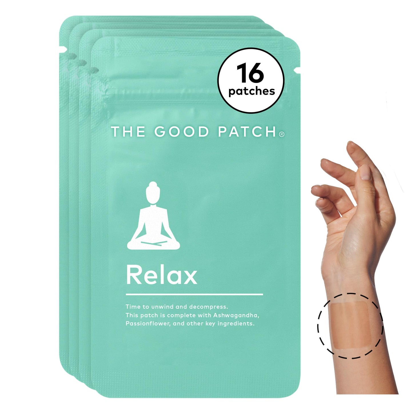 The Good Patch Relax Patches – Unwind & Decompress with Ashwagandha, Ginger Root (16 Patches)