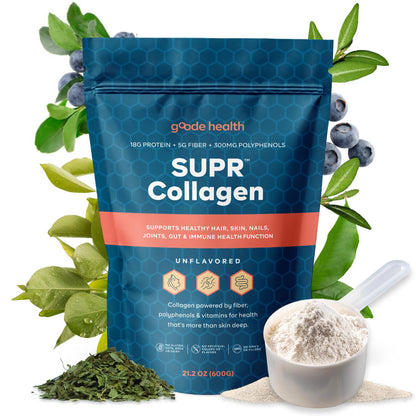 Goode Health SUPR Collagen Powder – Unflavored, Easy-Mix with Fiber & Vitamins