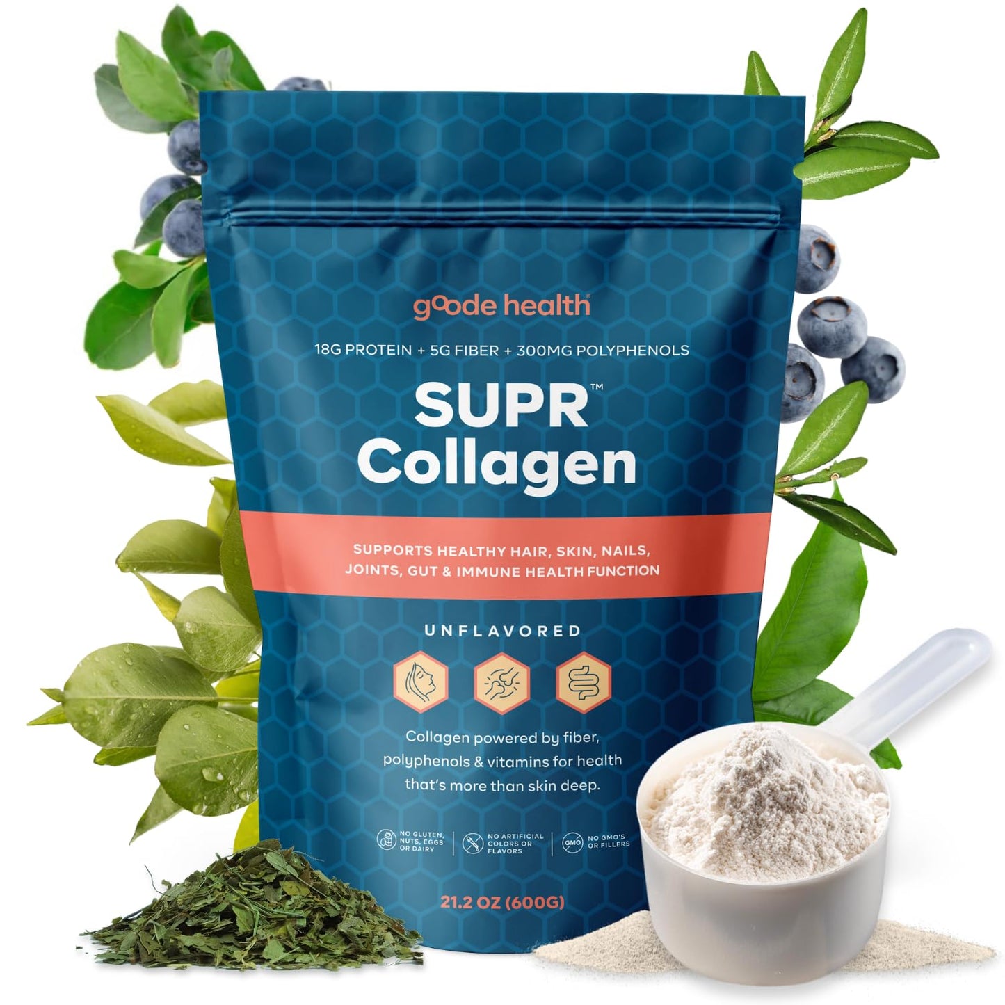 Goode Health SUPR Collagen Powder – Unflavored, Easy-Mix with Fiber & Vitamins