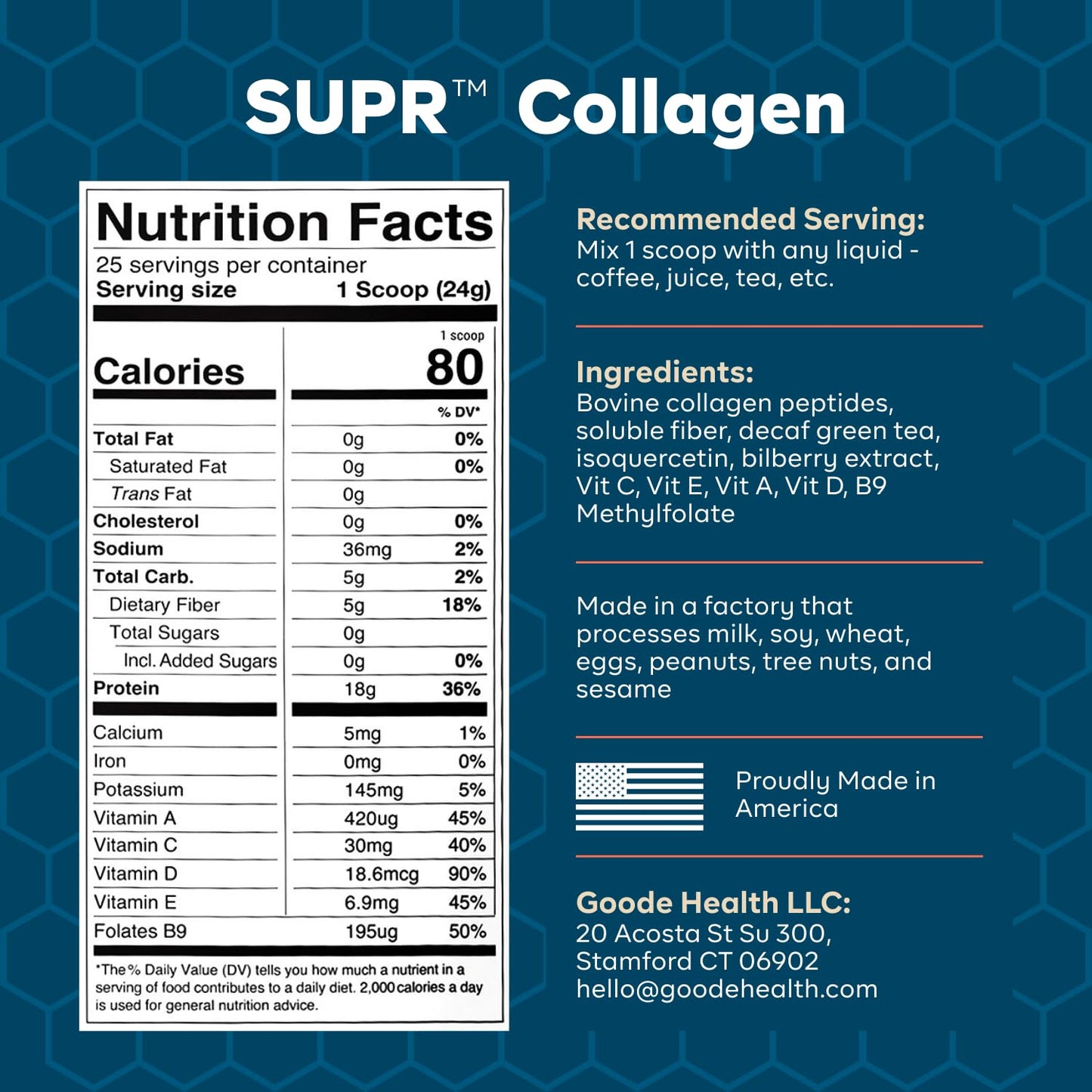 Goode Health SUPR Collagen Powder – Unflavored, Easy-Mix with Fiber & Vitamins