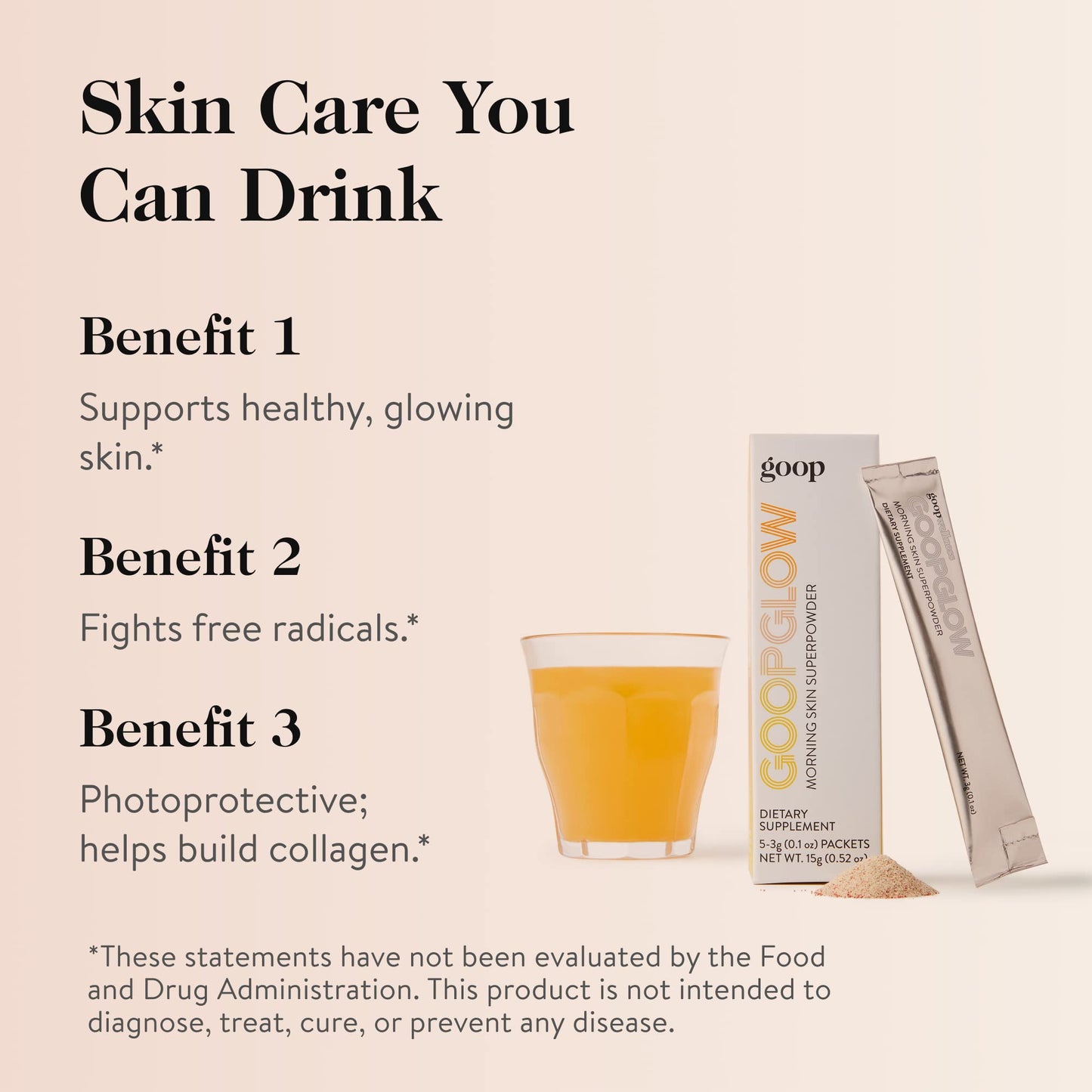 goop Beauty Morning Skin Drink Mix — Vitamin C & E for Radiant Skin, Lemon Verbena & Orange Flavor, 30 Pack