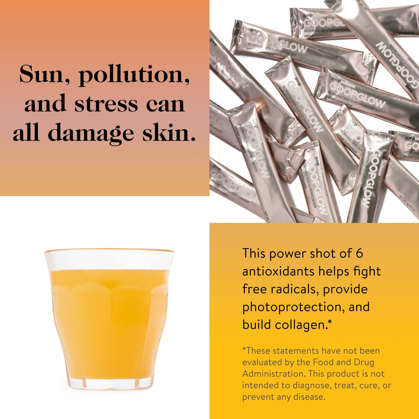 goop Beauty Morning Skin Drink Mix — Vitamin C & E for Radiant Skin, Lemon Verbena & Orange Flavor, 30 Pack