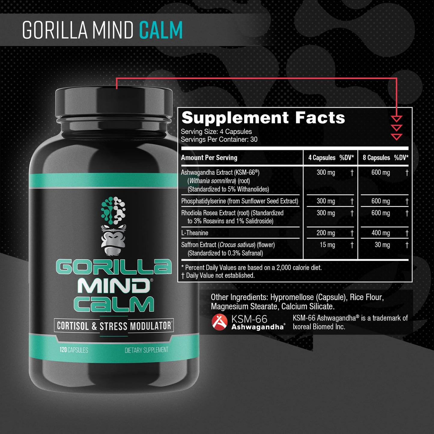 Gorilla Mind Calm (120 Capsules) | Potent Relaxation & Stress Support