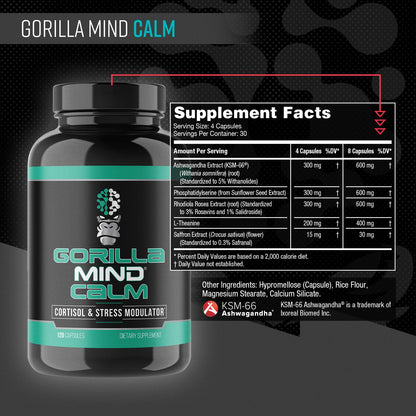 Gorilla Mind Calm (120 Capsules) | Potent Relaxation & Stress Support