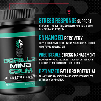 Gorilla Mind Calm (120 Capsules) | Potent Relaxation & Stress Support