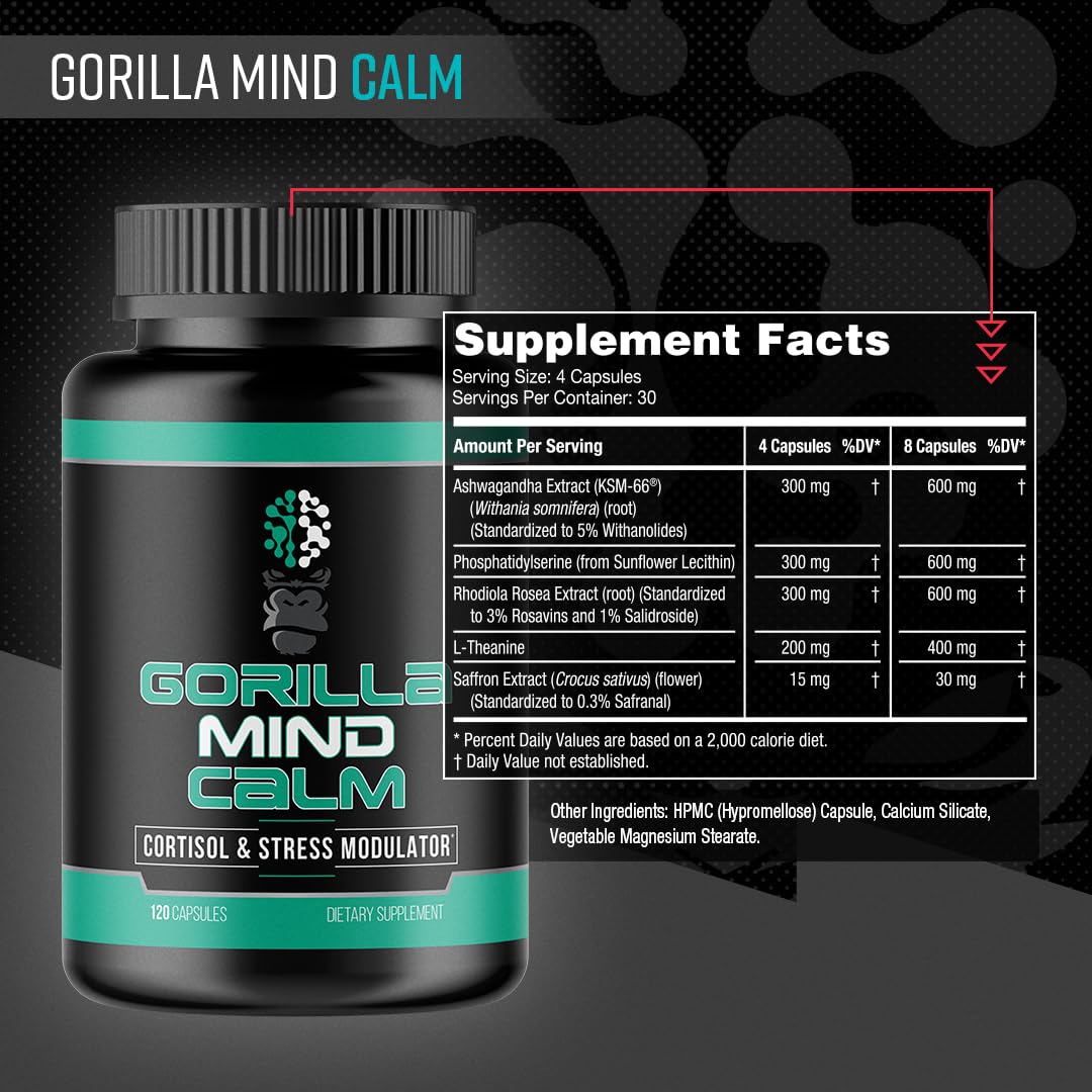 Gorilla Mind Calm (120 Capsules) | Potent Relaxation & Stress Support