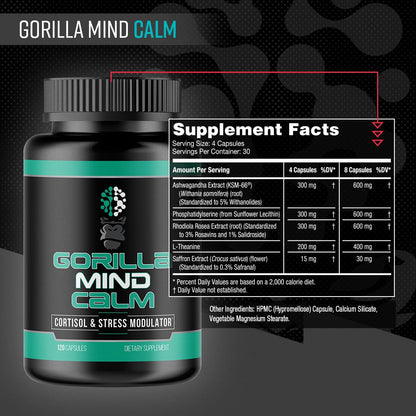 Gorilla Mind Calm (120 Capsules) | Potent Relaxation & Stress Support