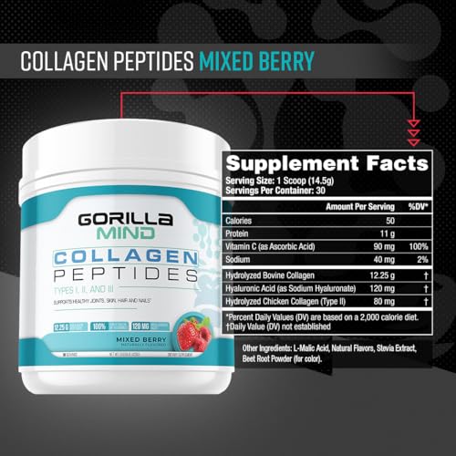 Gorilla Mind Collagen Peptides Powder – Joint Health, Skin, Hair & Nails | Mixed Berry 426g