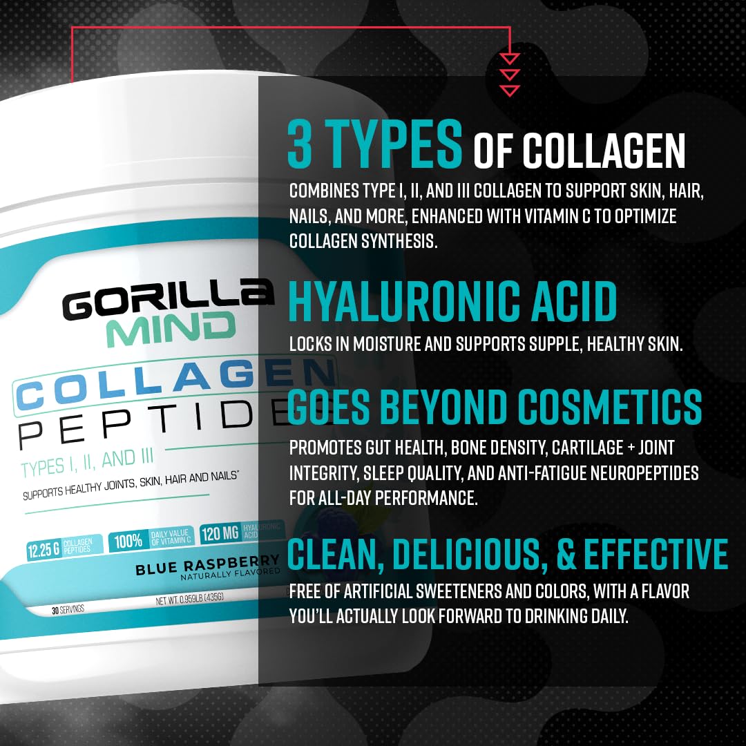 Gorilla Mind Collagen Peptides Powder – Joint Health, Skin, Hair & Nails | Mixed Berry 426g