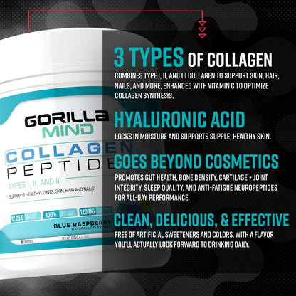 Gorilla Mind Collagen Peptides Powder – Joint Health, Skin, Hair & Nails | Mixed Berry 426g