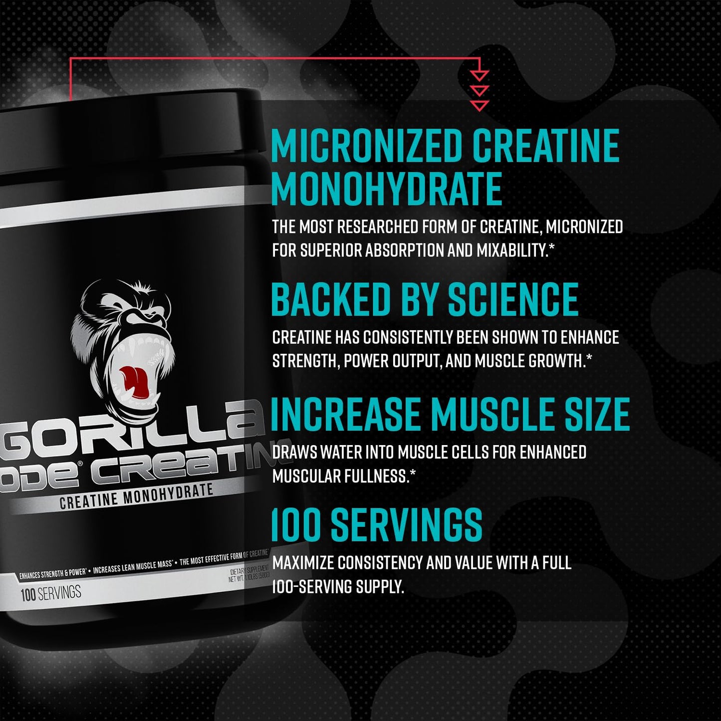 Gorilla Mind Creatine Monohydrate Micronized Powder – 5 g Serving, 100 Servings, Made in USA