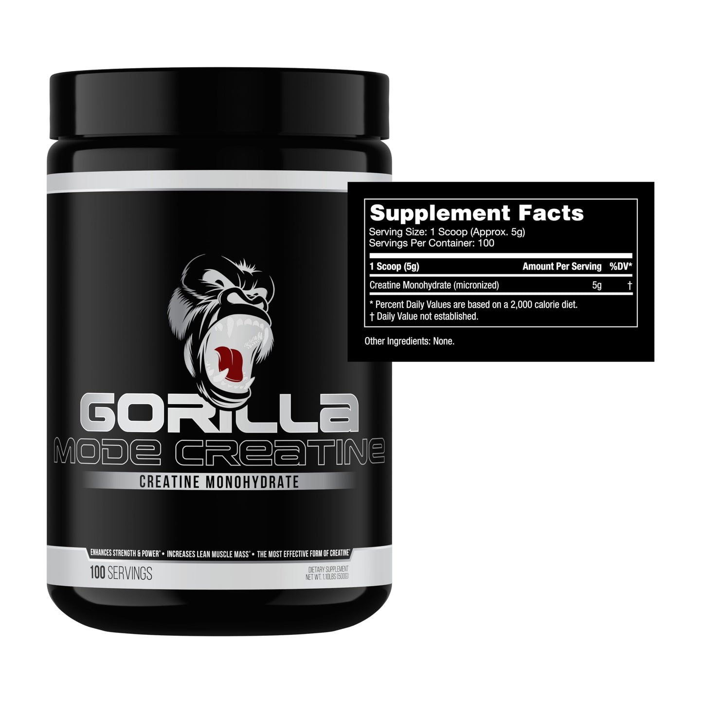 Gorilla Mind Creatine Monohydrate Micronized Powder – 5 g Serving, 100 Servings, Made in USA